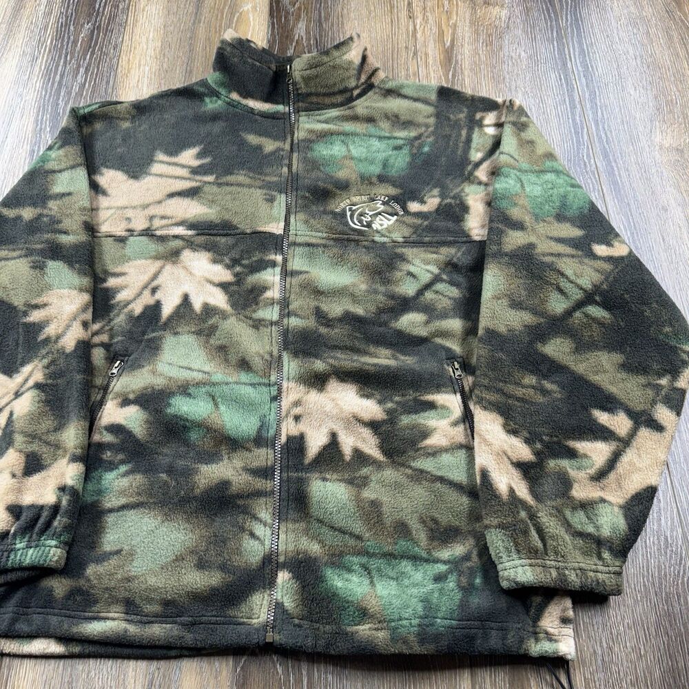 Vintage Camo Fleece Sweatshirt Mens XL Portage Hunting Zip Up Sweater Jacket